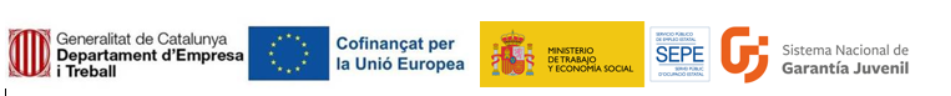 Logotips subvenció Unió Europea, Generalitat, SEPE i Garantia Juvenil